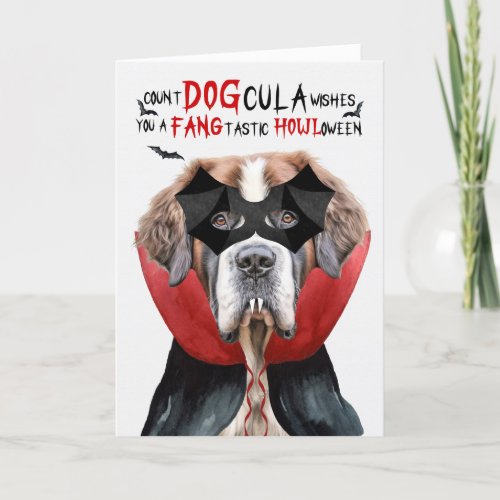 Saint Bernard Dog Funny Count DOGcula Halloween Holiday Card
