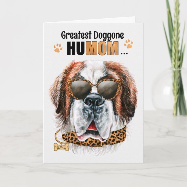 Saint Bernard Dog Greatest HuMOM Mother's Day Holiday Card (Front)