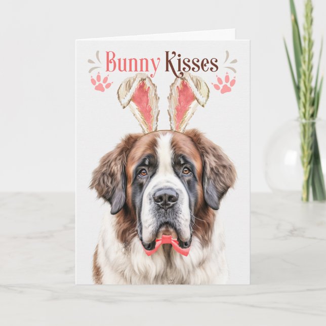 Saint Bernard Dog in Bunny Ears for Easter Holiday Card (Front)