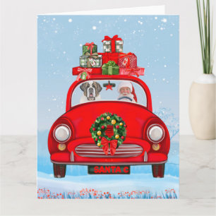 Saint Bernard Dog In Car With Santa Claus Card