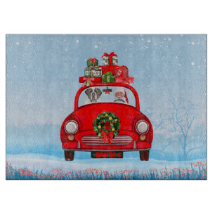 Saint Bernard Dog In Car With Santa Claus  Cutting Board
