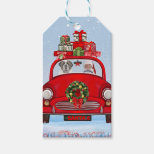 Saint Bernard Dog In Car With Santa Claus Gift Tags
