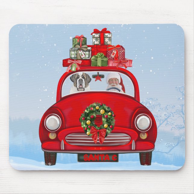 Saint Bernard Dog In Car With Santa Claus  Mouse Pad (Front)