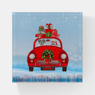 Saint Bernard Dog In Car With Santa Claus Paperweight