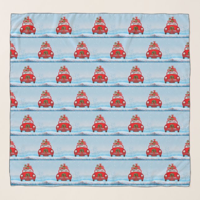 Saint Bernard Dog In Car With Santa Claus Scarf (Front)