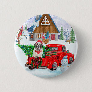 Saint Bernard Dog In Christmas Delivery Truck Snow Button