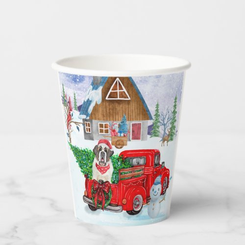 Saint Bernard Dog In Christmas Delivery Truck Snow Paper Cups