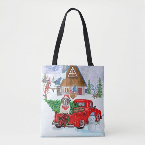 Saint Bernard Dog In Christmas Delivery Truck Snow Tote Bag