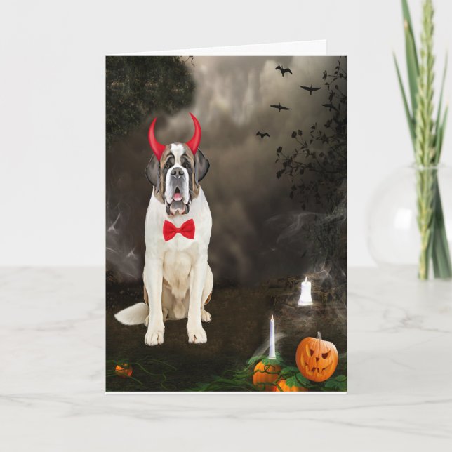 Saint Bernard Dog in Halloween Costume  Card (Front)