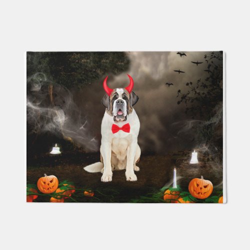 Saint Bernard Dog in Halloween Costume Doormat