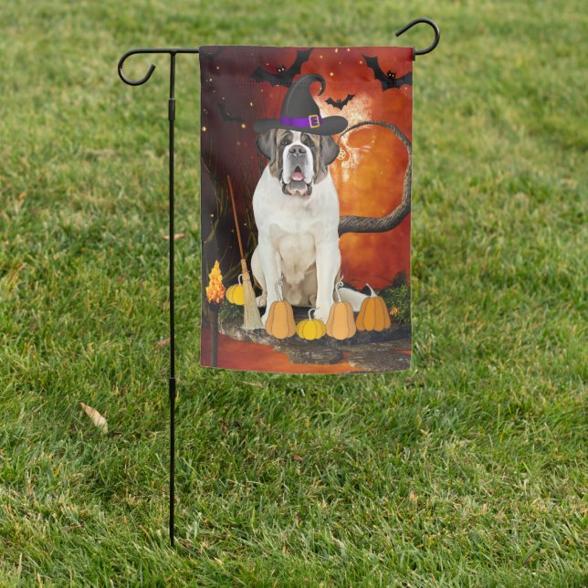 Saint Bernard Dog in Halloween Costume Garden Flag (In SItu)