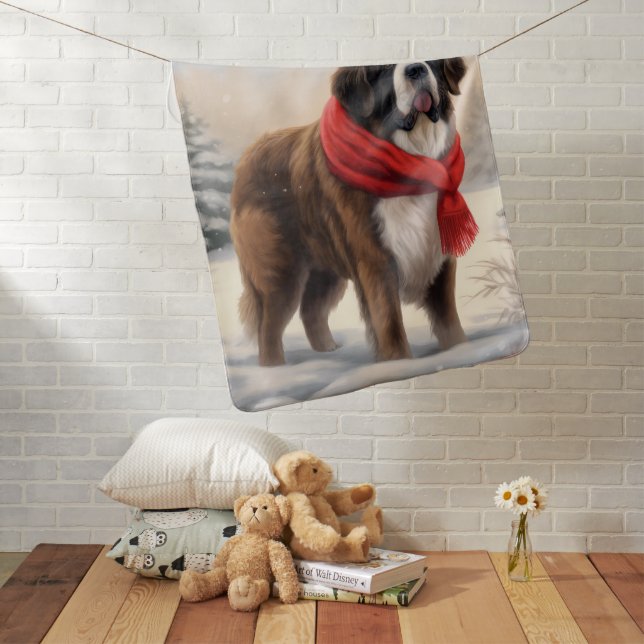 Saint Bernard Dog in Snow Christmas  Baby Blanket (In Situ)