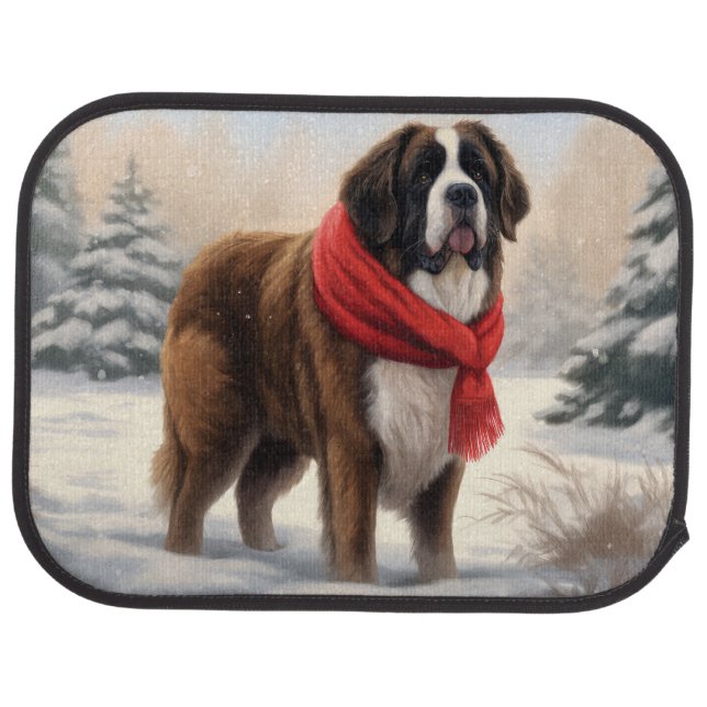 Saint Bernard Dog in Snow Christmas  Car Floor Mat (Rear)