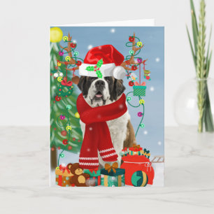 Saint Bernard Dog in Snow Christmas Card