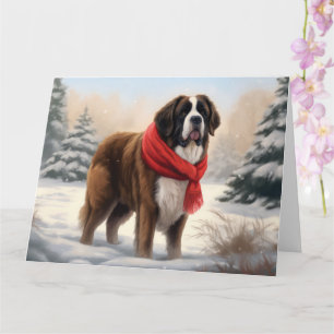 Saint Bernard Dog in Snow Christmas Card