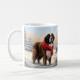 Saint Bernard Dog in Snow Christmas Coffee Mug