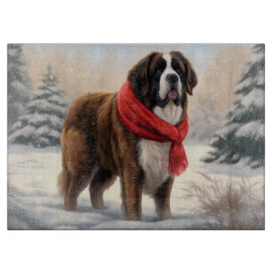 Saint Bernard Dog in Snow Christmas Cutting Board