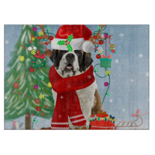 Saint Bernard Dog in Snow Christmas Cutting Board