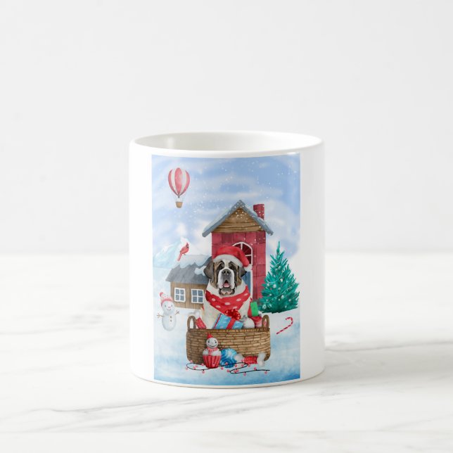 Saint Bernard Dog In snow Christmas Dog House Coffee Mug (Center)