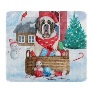 Saint Bernard Dog In snow Christmas Dog House Cutting Board