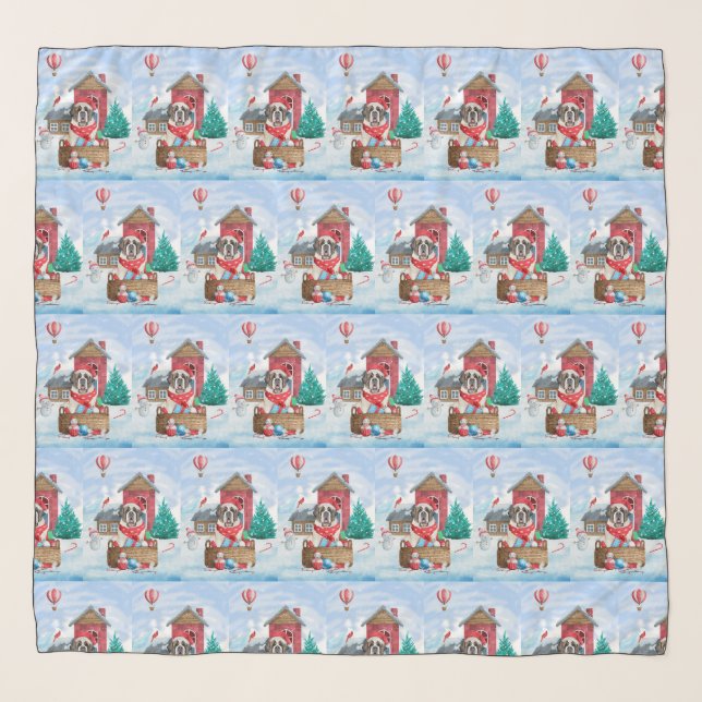Saint Bernard Dog In snow Christmas Dog House Scarf (Front)