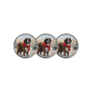 Saint Bernard Dog in Snow Christmas Golf Ball Marker