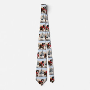 Saint Bernard Dog in Snow Christmas Neck Tie