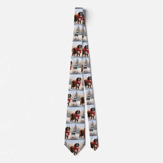 Saint Bernard Dog in Snow Christmas  Neck Tie (Front)