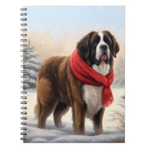 Saint Bernard Dog in Snow Christmas Notebook