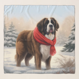 Saint Bernard Dog in Snow Christmas Scarf