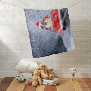Saint Bernard Dog in Snow sitting Christmas Truck Baby Blanket