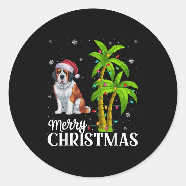 Saint Bernard Dog Lovers Men Women Xmas Tree Light Classic Round Sticker (Front)