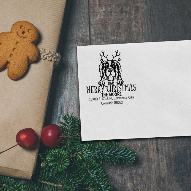 Saint Bernard Dog Merry Christmas Return Address  Rubber Stamp (Creator Uploaded)