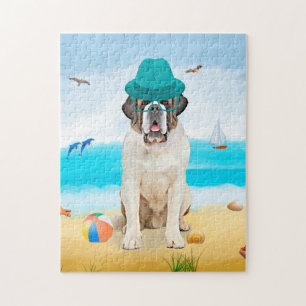 Saint Bernard Dog on Beach Jigsaw Puzzle