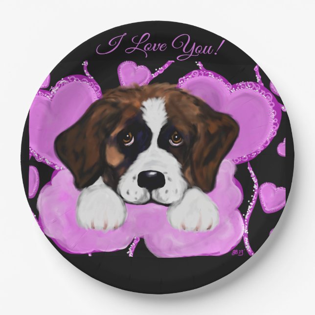 SAINT BERNARD DOG  PAPER PLATES (Front)