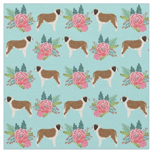 Saint Bernard dog pink florals Fabric