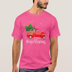 Saint Bernard Dog Riding Red Truck Christmas T-Shirt