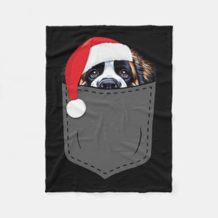 Saint Bernard Dog Santa Hat Christmas Pocket Fun X Fleece Blanket
