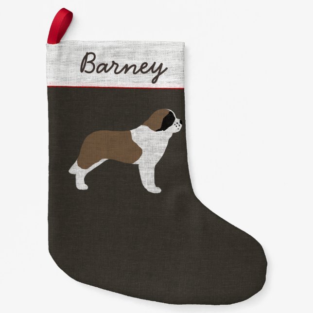 Saint Bernard Dog Silhouette Personalized Holiday Small Christmas Stocking (Front)