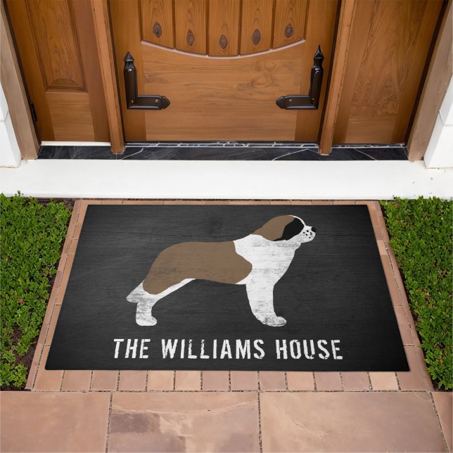 Saint Bernard Dog Silhouette Rustic Style Custom Doormat (Outdoor)