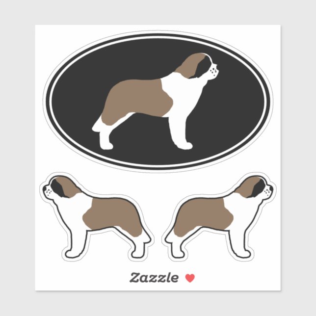 Saint Bernard Dog Silhouettes Vinyl Sticker Set (Sheet)