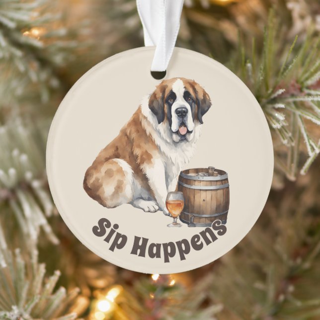 Saint Bernard Dog Sip Happens Ornament (Tree)
