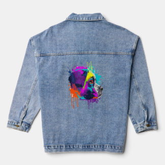 Saint Bernard Dog Splash Art Colorful Denim Jacket