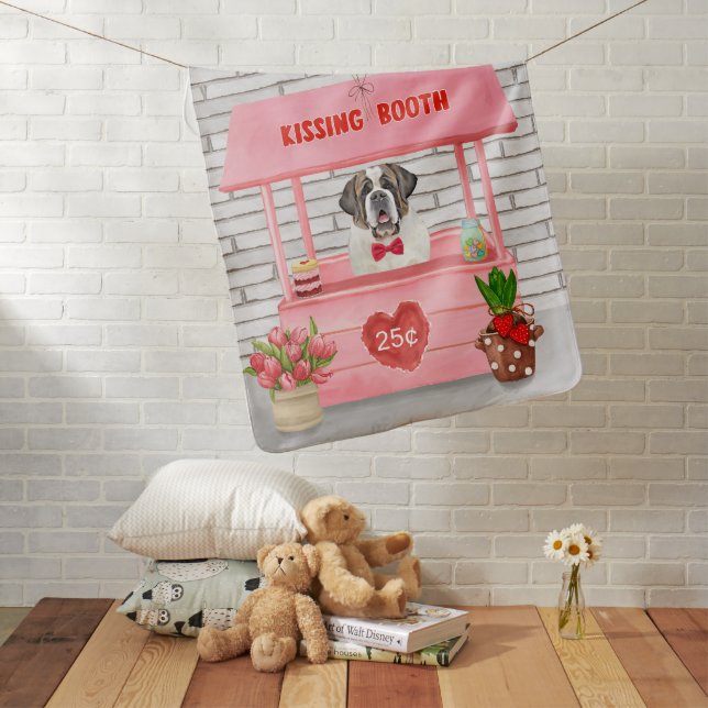 Saint Bernard Dog Valentine's Day Kissing Booth Baby Blanket (In Situ)