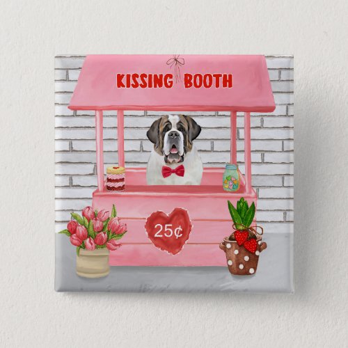 Saint Bernard Dog Valentines Day Kissing Booth Button