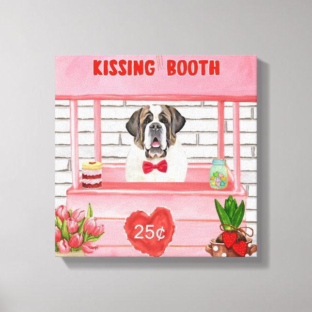 Saint Bernard Dog Valentine's Day Kissing Booth Canvas Print (Front)