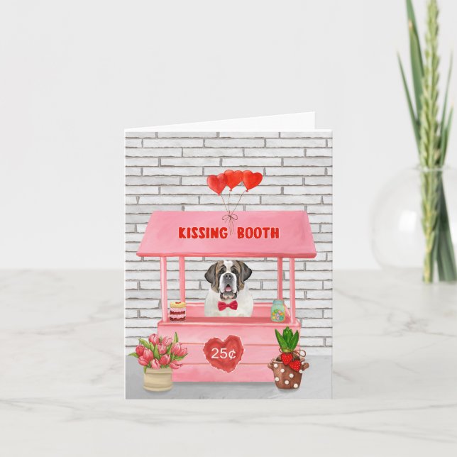 Saint Bernard Dog Valentine's Day Kissing Booth Card (Front)