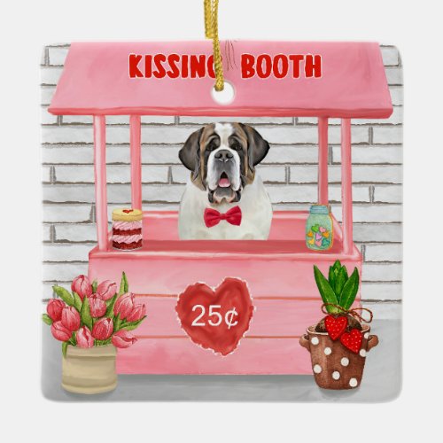 Saint Bernard Dog Valentines Day Kissing Booth Ceramic Ornament