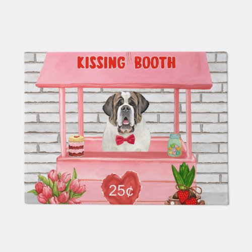 Saint Bernard Dog Valentines Day Kissing Booth Doormat
