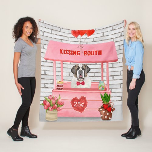 Saint Bernard Dog Valentines Day Kissing Booth Fleece Blanket